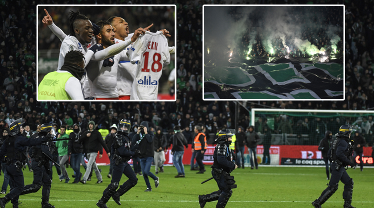 St. Etienne - Lyon derbisinde taraftar sahaya girdi